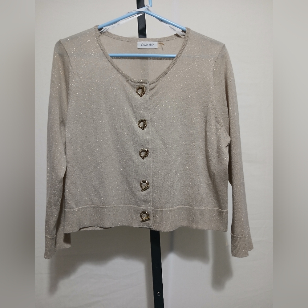 Calvin Klein Light Beige Sweater with Gold Accents
